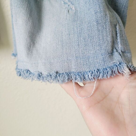 Express Bermuda‎ Jean Shorts 28 Slim Festive Western Boho Denim Fringe Destroyed - Picture 3 of 11